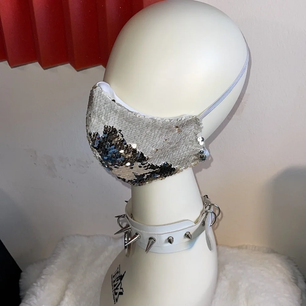 Handmade designer sequins  face mask on the inside a picket for filters